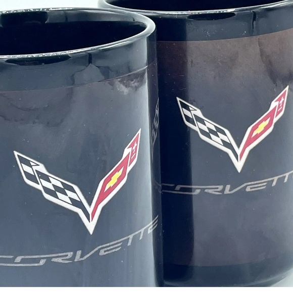 Vintage RARE Chevrolet Corvette Coffee Mug Cup Set of 2 Vette Racing Logo Black - Picture 10 of 12